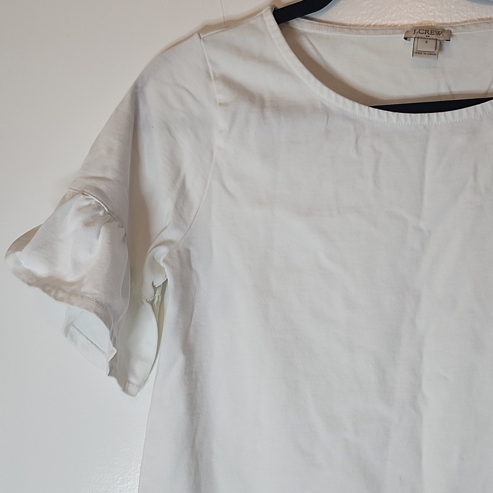J. Crew Cream Ruffle Sleeve Tee - Picture 2 of 8